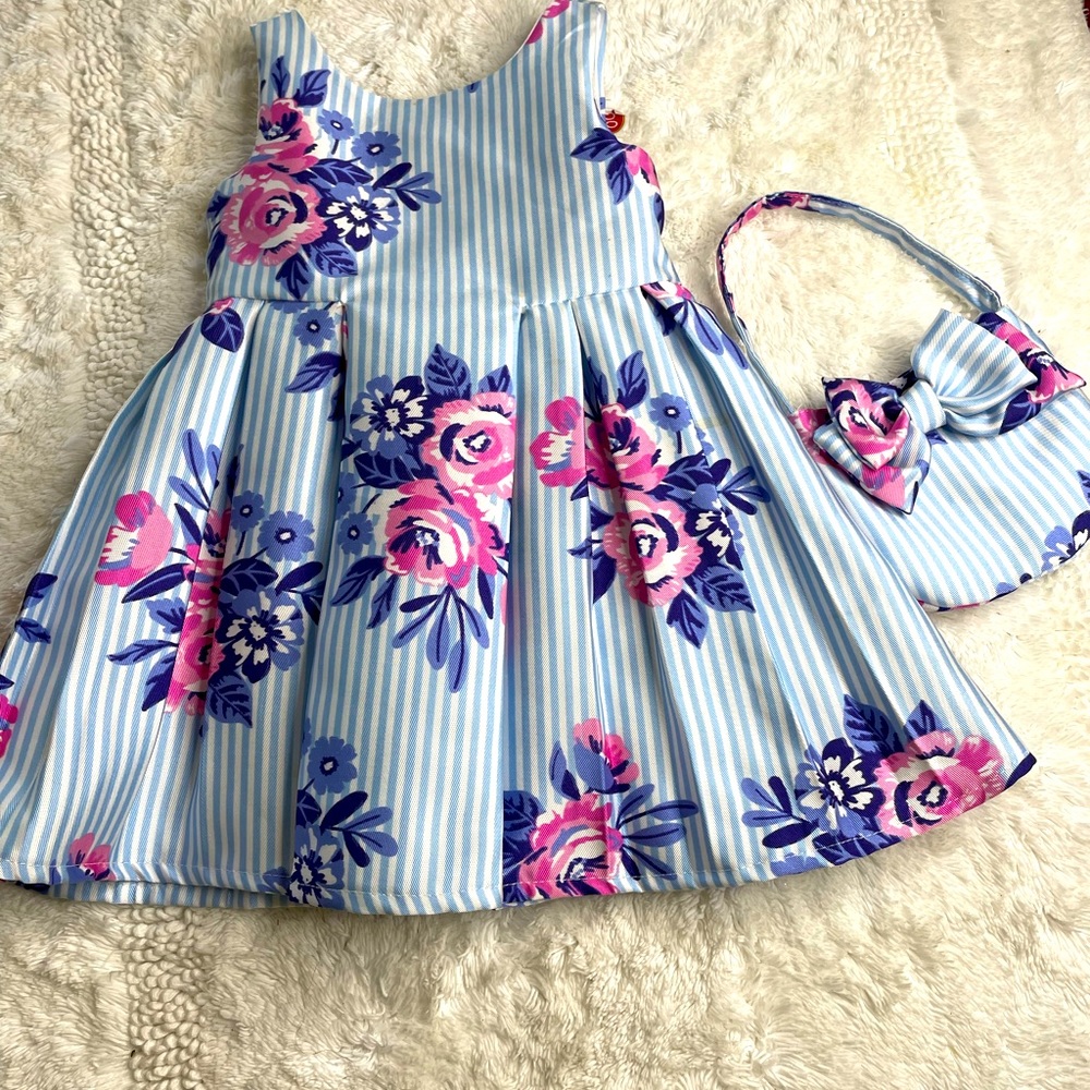 Pinstripe floral dress.